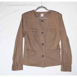 CAbi Large Brown Multicolor-Speckle Herringbone Bow-Pocket Women's Blazer Jacket